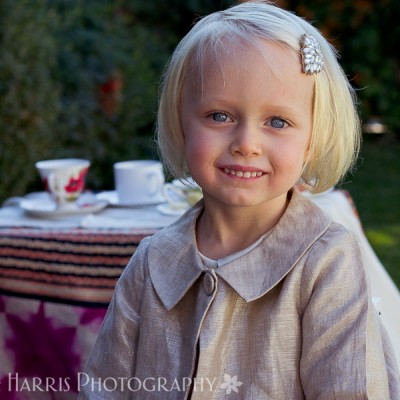 Little Girl Tea Party Themed Photoshoot Los Angeles with Hair Broach