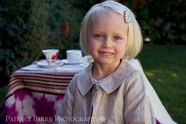Little Girl Tea Party Themed Photoshoot Los Angeles with Hair Broach